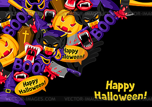 Happy Halloween background with cartoon holiday - vector image