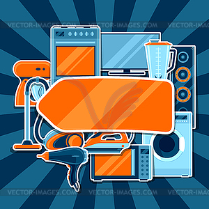 Background with home appliances. Household items fo - vector clip art