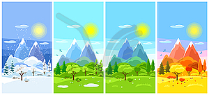 Четыре сезона пейзаж. Баннеры с деревьями, - векторное графическое изображение