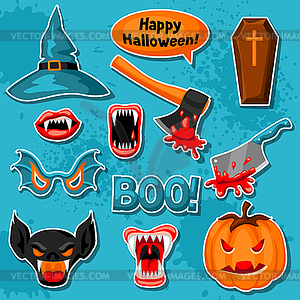 Happy Halloween set of cartoon holiday sticker - vector clipart