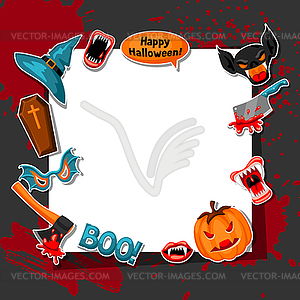 Happy Halloween frame with cartoon holiday sticker - vector clipart