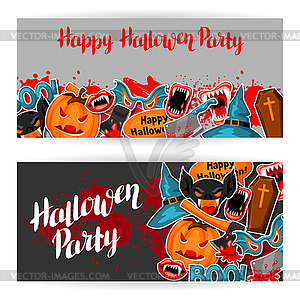 Happy Halloween banners with cartoon holiday sticke - color vector clipart