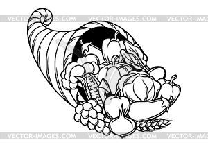 Harvest .Autumn cornucopia with seasonal fruits - vector clip art