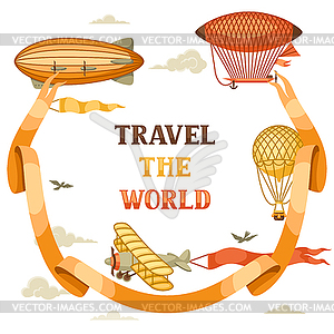 Travel background with retro air transport. - vector image