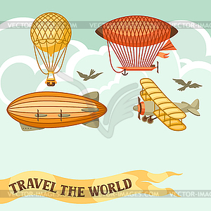 Travel background with retro air transport. - vector EPS clipart