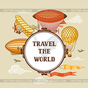 Travel background with retro air transport. - vector clipart