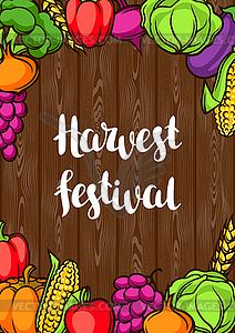 Harvest festival poster. Autumn with seasonal fruit - vector clip art