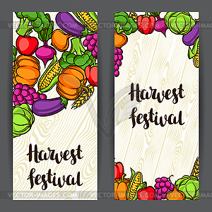 Harvest festival banners. Autumn with seasonal - royalty-free vector clipart