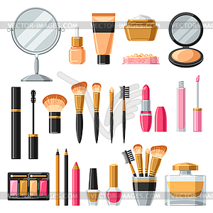 Cosmetics for skincare and makeup. Product set for - color vector clipart