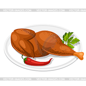 Smoked chicken with parsley leaf and chili plate - vector clipart