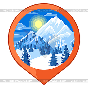 Location mark. Winter landscape with snowy mountain - stock vector clipart