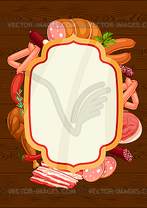 Frame with meat products. sausages, bacon and ham - vector clip art