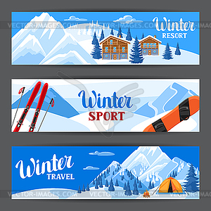 Winter ski resort banners. Beautiful landscape - vector clipart