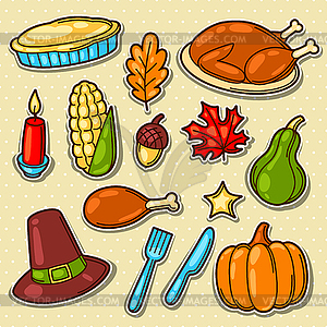 Set of Happy Thanksgiving Day holiday objects and - vector clipart