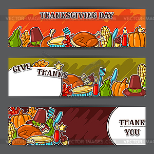 Happy Thanksgiving Day banners with holiday objects - vector clip art