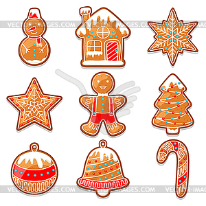 Set of various gingerbreads for Merry Christmas - stock vector clipart