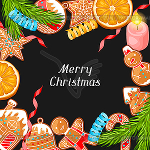 Merry Christmas greeting card with various - vector image