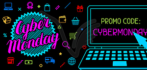 Баннер продажи кибер-понедельника. Интернет-магазины и - изображение в векторе