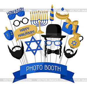 Happy Hanukkah photo booth props. Accessories for - vector clip art