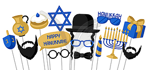 Happy Hanukkah photo booth props. Accessories for - vector clipart