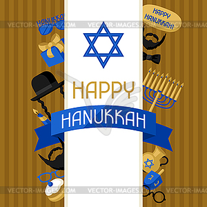 Happy Hanukkah card with photo booth stickers. - vector image