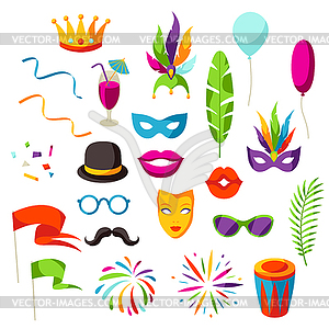 Carnival party set of celebration icons, objects an - vector clipart