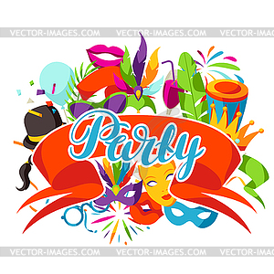 Carnival party background with celebration icons, - vector clipart