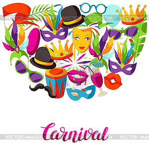 Carnival party background with celebration icons, - vector clip art