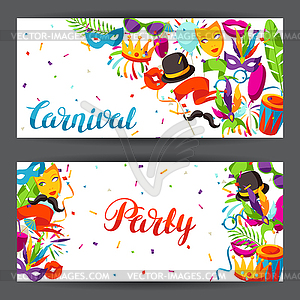 Carnival party banners with celebration icons, - vector clipart