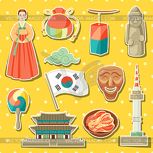 Korea icons set. Korean traditional sticker - royalty-free vector image