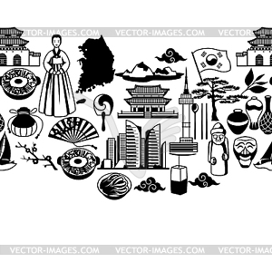 Korea seamless pattern. Korean traditional symbols - vector image