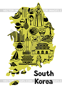 Korea map design. Korean traditional symbols and - vector image