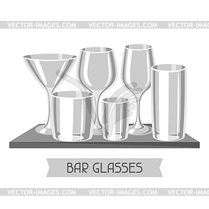 Types of bar glasses. Set of alcohol glassware on - vector image