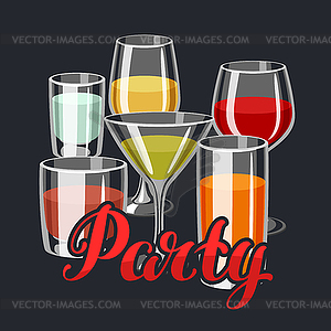 Background with alcohol drinks and cocktails in - vector image