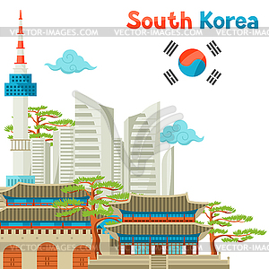 South Korea historical and modern architecture - vector clip art