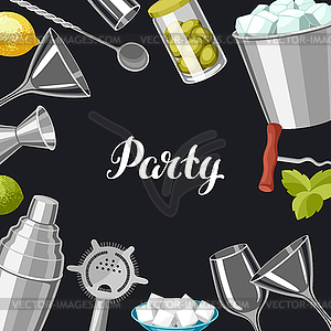 Cocktail bar background. Essential tools, glassware - royalty-free vector clipart