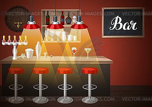 Bar counter in pub or night club. interior with - vector clip art