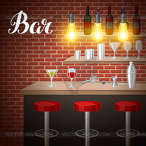 Bar counter in pub or night club. interior with - vector clipart / vector image