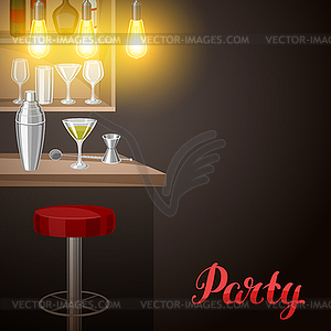 Bar counter in pub or night club. interior with - vector image