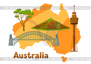 Australia map with tourist attractions - vector clipart