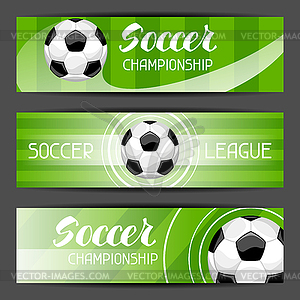 Soccer stylized banners with ball football symbol. - vector image