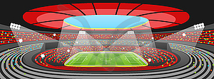 Soccer stadium during sports match. Football arena - vector clipart