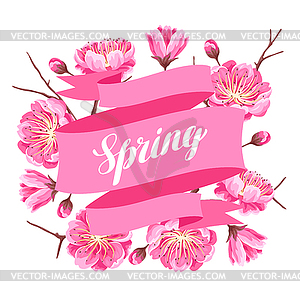 Весенний фон с сакурой или вишневым цветком. - векторное изображение