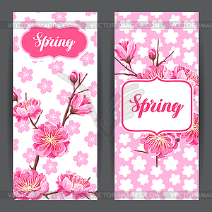 Spring banners with sakura or cherry blossom. Flora - vector clipart