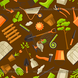 Seamless pattern with garden tools and items. Seaso - royalty-free vector clipart