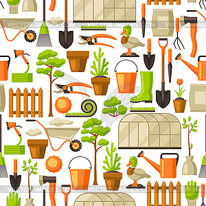 Seamless pattern with garden tools and items. Seaso - vector image