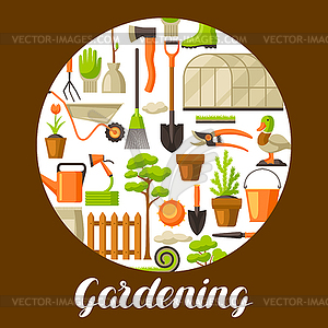 Background with garden tools and items. Season - vector image
