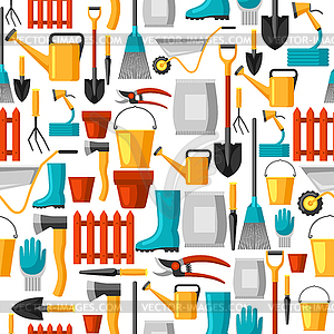 Seamless pattern with garden tools and icons. All - vector image