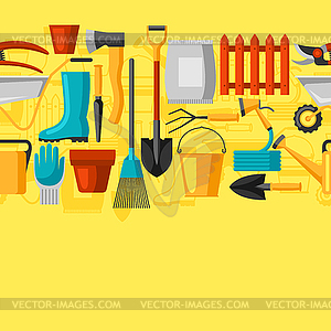 Seamless pattern with garden tools and icons. All - vector clipart