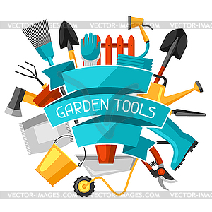 Concept background with garden tools and icons. - vector image